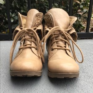Rock & Candy Tan Combat Lace Boots